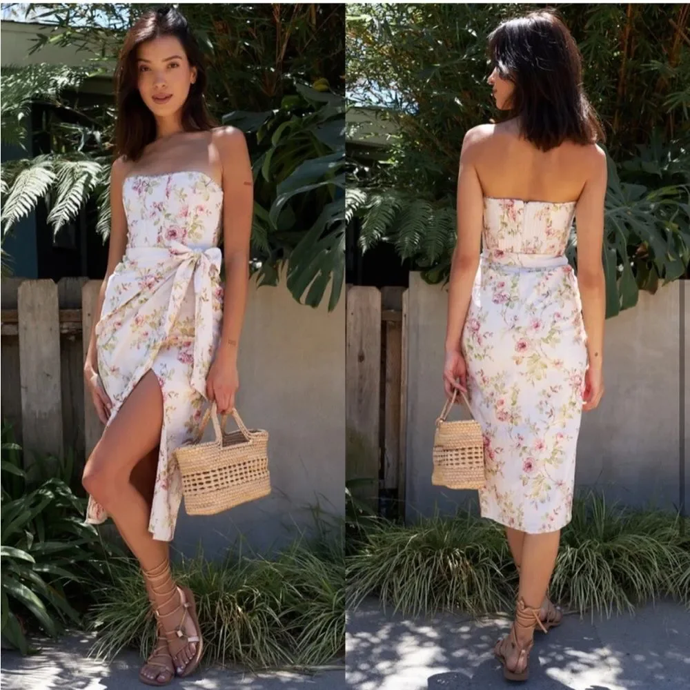 NEW V. Chapman Anthropologie Liliana Strapless Midi Dress Pink Rose Floral 12 - Picture 4 of 14